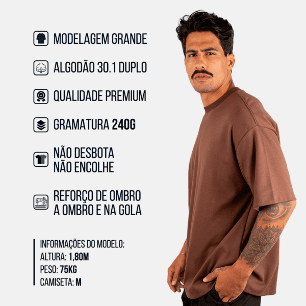 CAMISETA OVERSIZED MALHÃO LISA MARROM - Imagem 2