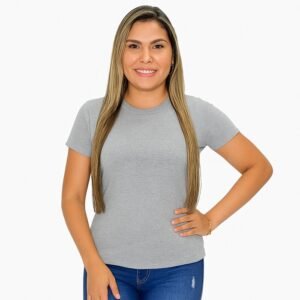 CAMISETA FEMININA LISA COM ELASTANO CINZA MESCLA