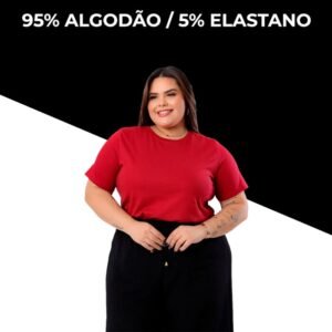 CAMISETA FEMININA PLUS SIZE LISA COM ELASTANO VERMELHA
