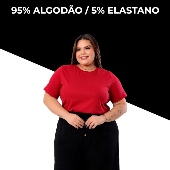 CAMISETA FEMININA PLUS SIZE LISA COM ELASTANO VERMELHA