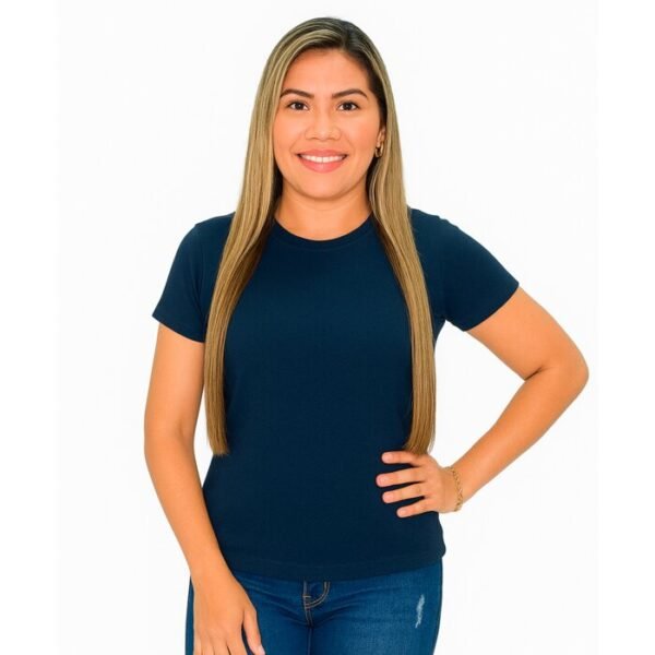 CAMISETA FEMININA LISA COM ELASTANO MARINHO