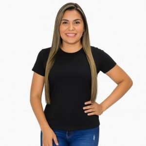 CAMISETA FEMININA LISA COM ELASTANO PRETA