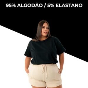 CAMISETA FEMININA PLUS SIZE LISA COM ELASTANO PRETA